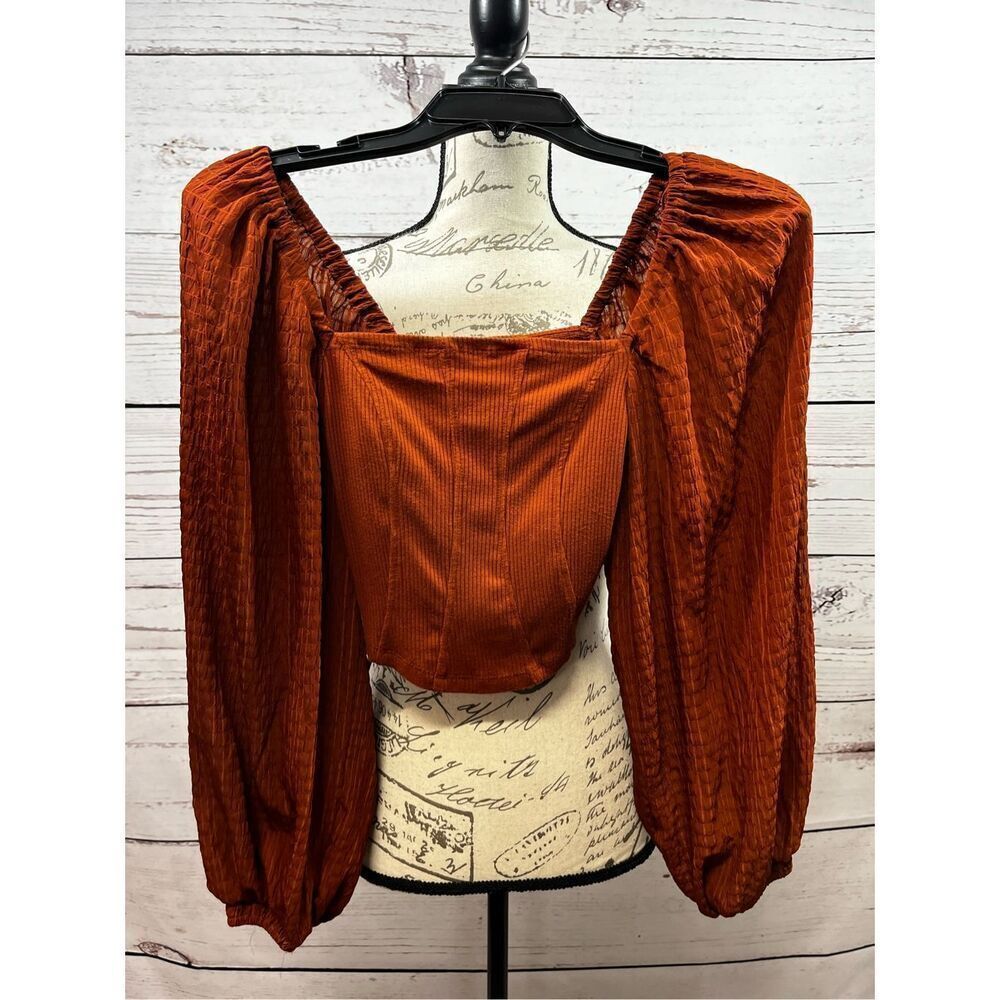 Urban Outfitters Orange Ribbed Square Neck Puff Sleeve Crop Top XS